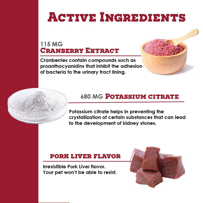 K-Plus Potassium Citrate Plus Cranberry Supplement for Dogs - UTI Remedy Chewable Tablets - Supports Bladder Health - for Every Dog Breed, 200 Chewable Tablets - BeesActive Australia