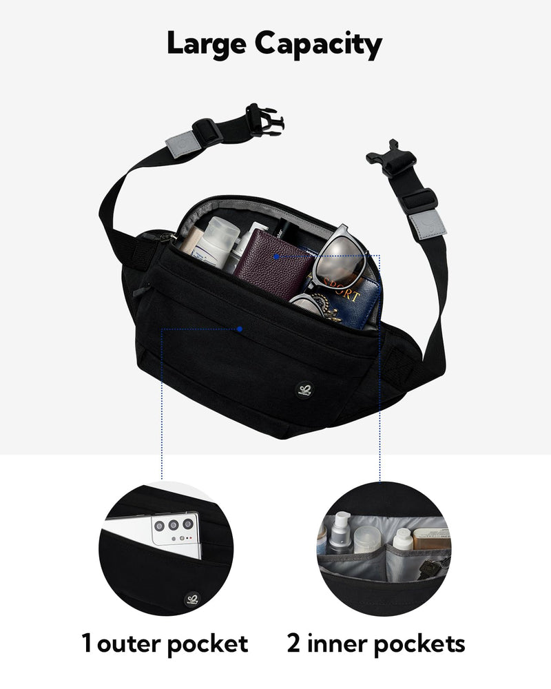WATERFLY Running Belt Fanny Pack: Runner Marathon Jogging Waist Pack Sport Workout Exercise Fitness Phone Holder Belt for Men Women Jogger Slim Waistband Black Large Dark Black - BeesActive Australia