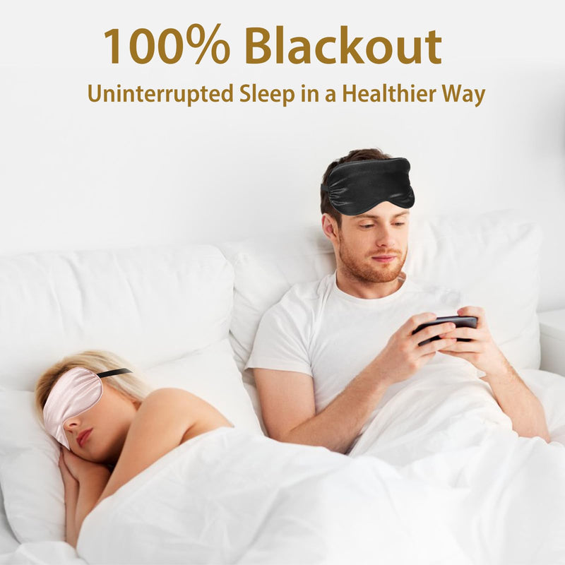 4 Pack Silk Sleep Mask - 100% Blackout, Zero Eye Pressure, Blindfold with Adjustable Strap, Super Soft Travel Eye Covers (Black, Pink, Blue, Purple) 001 Black&pink&blue&purple - BeesActive Australia