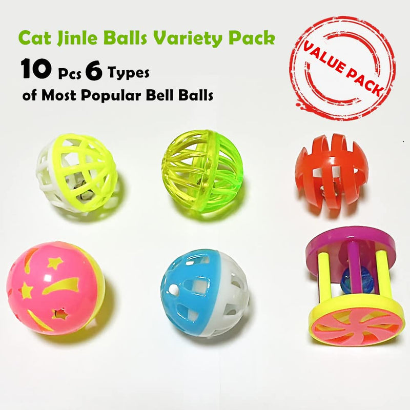 Cat Jingle Balls Toys 10Pcs 6 Styles for Indoor Cats - Plastic Lattice Cat Balls with Bells Kitten Rattle Toy, Gift Box and 1.5" - BeesActive Australia