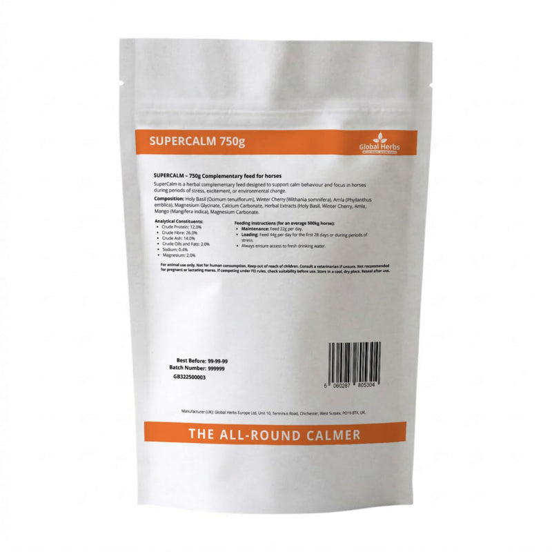 Global Herbs SuperCalm for Horses 750g Refill Pouch Calm, Focus & Behaviour Support Herbal Supplement