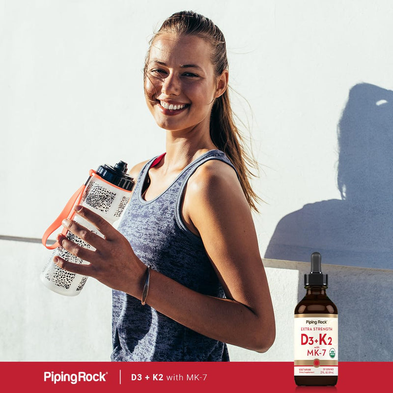 Piping Rock Vitamin D3 K2 Liquid Drops | 2 Fl Oz | with MK-7 | Extra Strength Supplement | Vegetarian, Gluten Free, Non-GMO