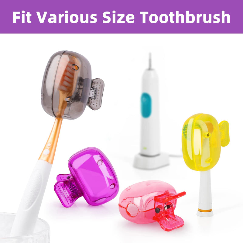 4 Pack Toothbrush Covers Caps, Toothbrush Protector Toothbrush Coverings Clips Portable Plastic Toothbrush Head Case for Travel, Business, Camping, School, Home Yellow+Purple+Pink+Grey - BeesActive Australia