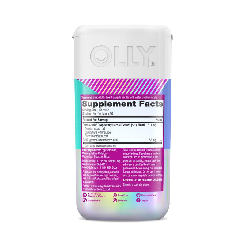 OLLY Mellow Menopause Supplements for Women, Supports Hot Flashes, Vaginal Dryness & Occasional Mood Swings,* Estro-G100¬Æ, GABA, Vegan Capsules, 1 Month Supply - 30 Count 30 Count (Pack of 1) - BeesActive Australia