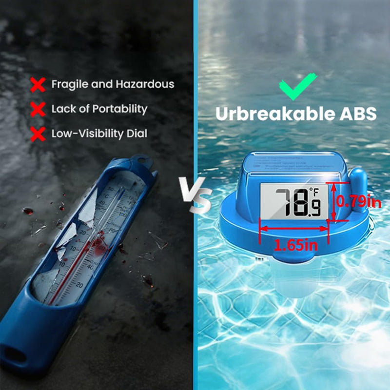 Floating Pool Thermometer Easy Read, Battery Powered Digital Pool Thermometer for Swimming, IPX8 Waterproof Dual Sided Screen for Pond, Hot Tub, Aquarium (Light Blue) Light Blue - BeesActive Australia