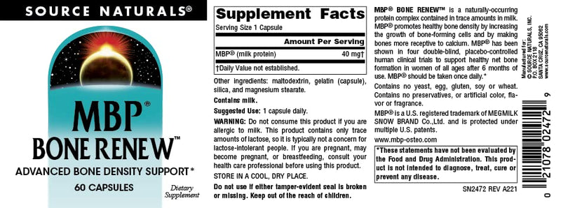 Source Naturals, MBP Bone Renew - 60 Capsules | Milk Protein For Advanced Density Support