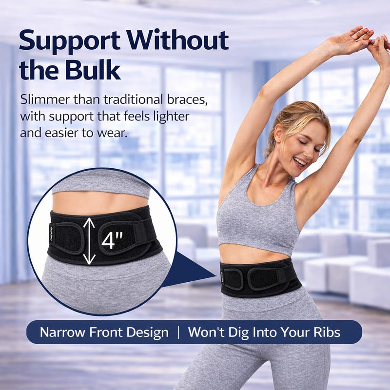 Breathable Thin Back Brace for Women, Adjustable Lower Back Support Belt for Everyday Pain Relief, Slim Low-Profile Lumbar Brace with Gentle Compression, Comfortable Under Clothes S/M(27.5"-33.5") - BeesActive Australia
