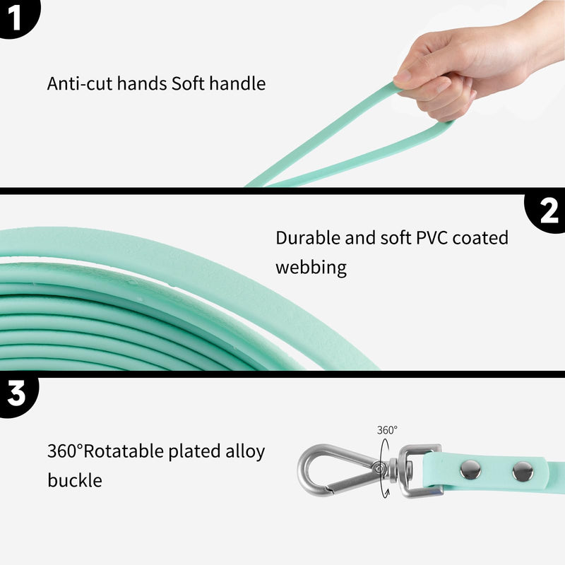 Dog Training Long Leash Waterproof Long Line Heavy Duty Outdoor Recall Lead 10ft 15ft 20ft 30ft 50ft for Small Medium Large Dog (20FT, Mint Green) - BeesActive Australia