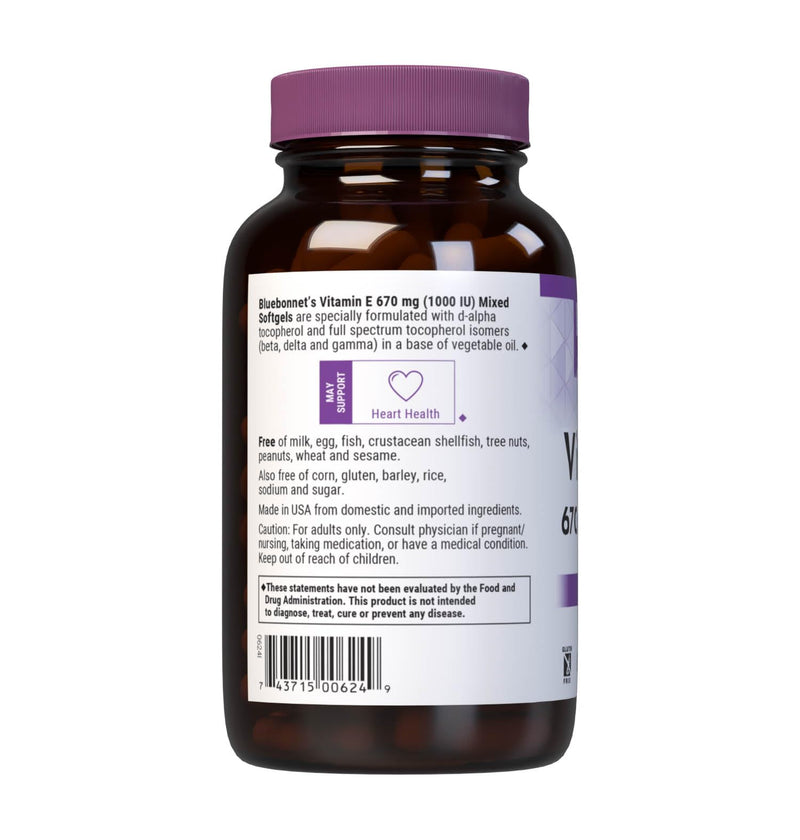 Bluebonnet Vitamin E 1000 IU Mixed Softgels, 100 Count | Gluten-Free, Dairy-Free