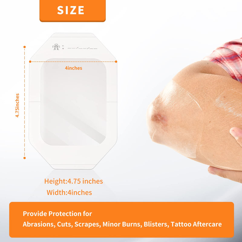 EalionMed Transparent Dressing, Wound Bandage, Adhesive Patch, 4'' x 4.75'', 50 Pack, Clear, Breathable, Comfortable, Shower Shield, Tattoo Bandage 50 Count (Pack of 1) - BeesActive Australia