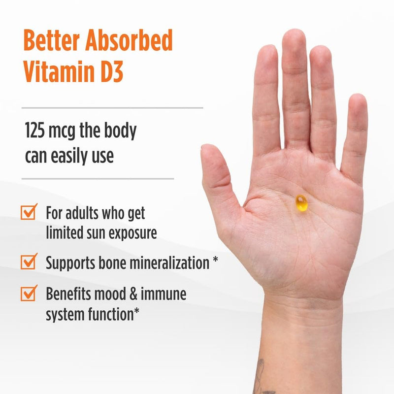 Nordic Naturals Vitamin D3 5000 IU, Non-GMO, Orange - 200 Mini Softgels | High-potency vitamin D3 for bone health, mood support & immune function. One mini softgel daily. Non-GMO. 200 servings 1 Count (Pack of 200)