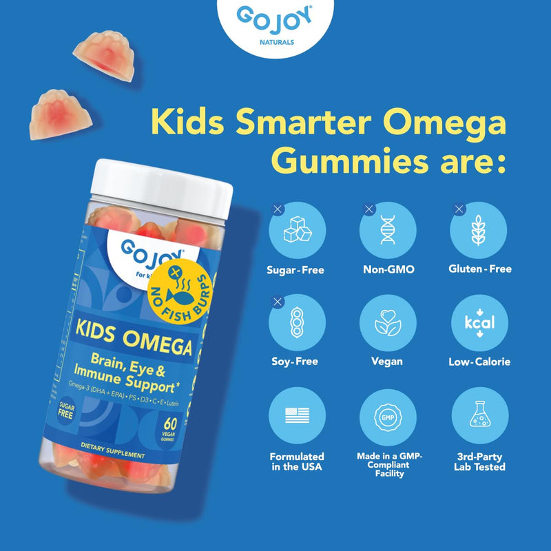 GOJOY Kids Omega 3 DHA Gummies – No Fish Burps, No Sugar – Brain, Eye & Immune Support – Plant-Based Omega-3 from Algae – Vegan, Clean DHA for Toddlers, Children & Kids Ages 3+ 1