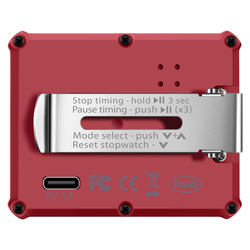 Digital Interval Timer, Stopwatch with Backlight, USB-C Rechargeable Clock, Red - BeesActive Australia