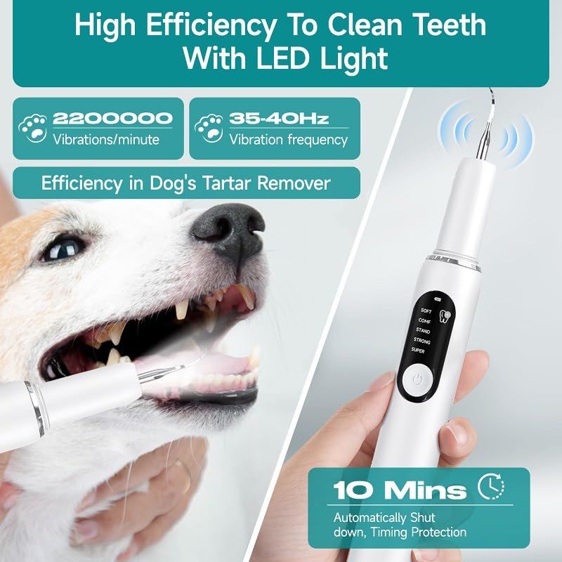 BRAVECOW Pet Plaque Remover Kit, Dog & Cat Dental Tool for Tartar Removal with LED Light, Teeth Cleaning Brush