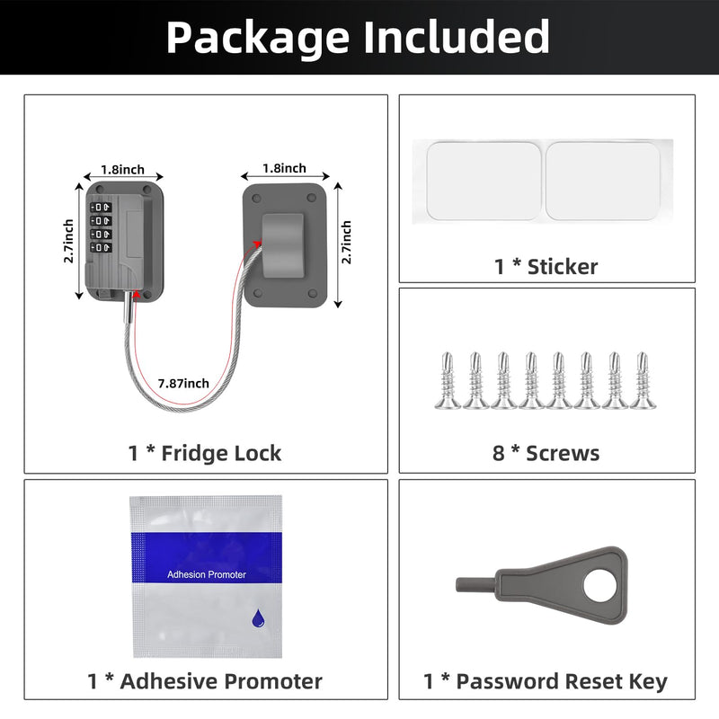 Fridge Lock, Upgraded Refrigerator Lock Combination, Freezer Lock for Upright Freezer, Cabinet Lock with Code for Child Safety, Refrigerator Lock for Kids, Grey Gray