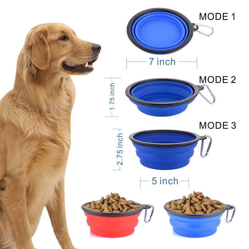 Large Collapsible Dog Bowls, 34oz Travel Water Food Bowls Portable Foldable Collapse Dishes with Carabiner Clip, 2 Pack (Blue + Red) Large,34oz 34oz-Blue&Red - BeesActive Australia