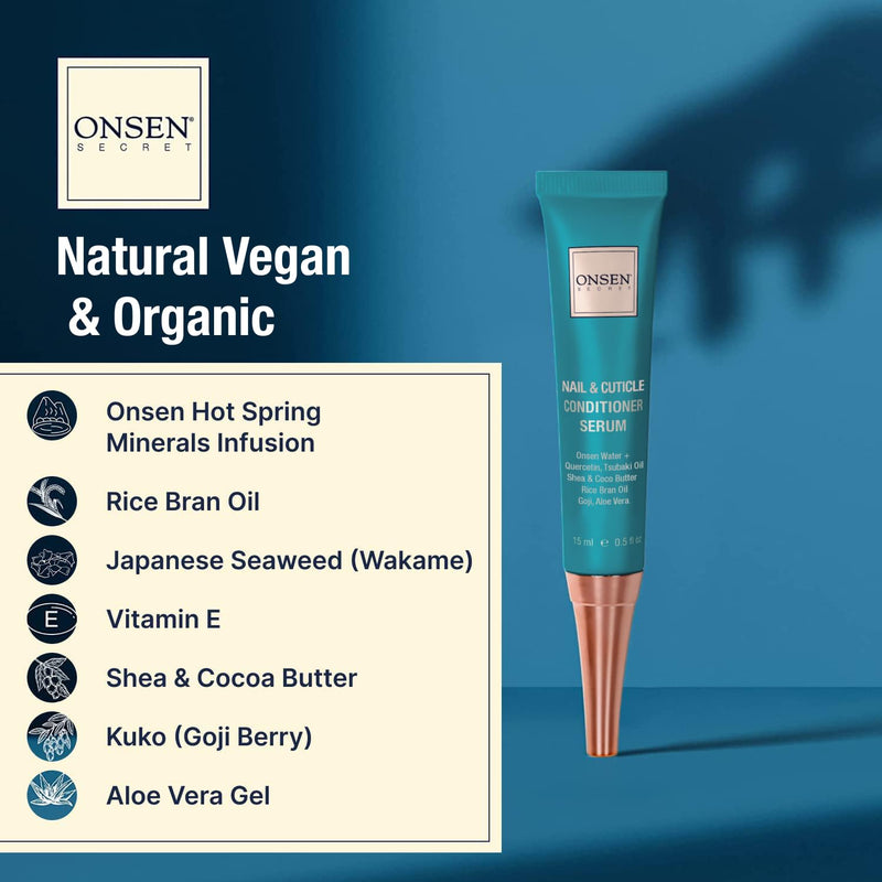 Onsen Secret Nail Reboot Duo - Treatment for Damaged Nails - Natural Nail Care & Cuticle Repair - Visible Results For Perfect Nails, Cuticle Conditioner Cream 15ml & Nail Reboot Oil 10ml 0.85 Fl Oz (Pack of 2)