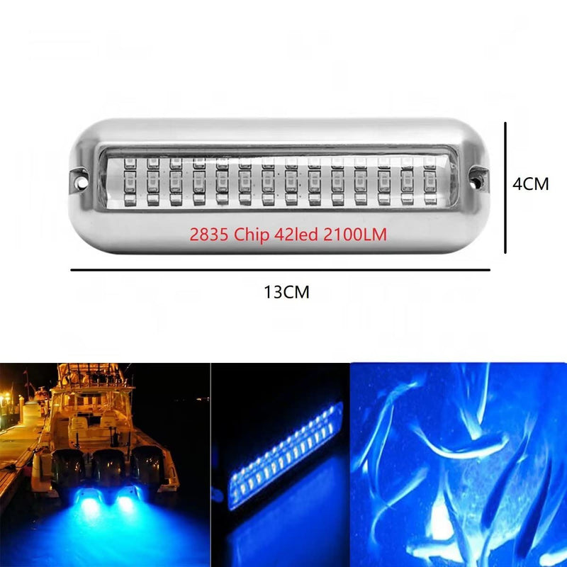 2pcs Waterproof Marine Boat Lights, Stainless Steel 42LEDs Underwater Lighting Boat Transom Navigation Drain Plug Courtesy Lamp Deck Lights for Cruise Ships, Yachts, Sailboat Blue 42LED Blue