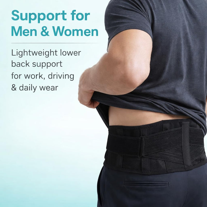 Ultra-Thin & Lightweight Back Brace for Lower Back Pain,Sciatica,Scoliosis,Slipped Disc- Breathable & Adjustable Back Brace Belt for Women and Men under clothes,Black. L/XL(Waist:35'' - 43'')