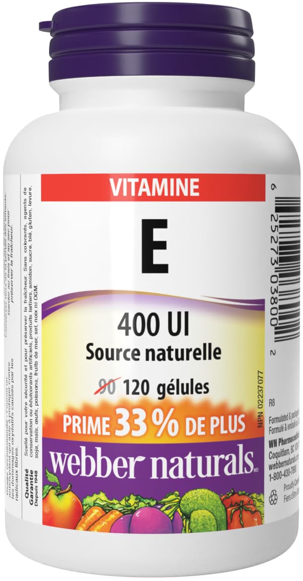 Webber Naturals Vitamin E Natural Source Softgel, 400 IU-120 Softgels