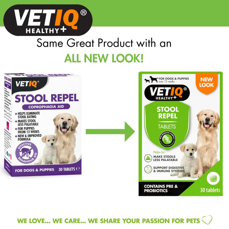 VETIQ Stool Repel Tablets, Natural Coprophagia Deterrent for Dogs Eating Poop, For Puppies & Adult Dogs, Supports Healthier Habits, Tasty & Chewable, 30 Tablets (Pack of 1)