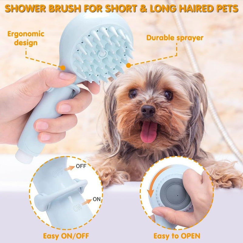 Pet Bath Brush Spray Set, Pet Shower Sprayer, Dog Bath Brush with Soft Brush and Adapters for Indoor and Outdoor Bathing, Grooming, Massaging and Washing - BeesActive Australia
