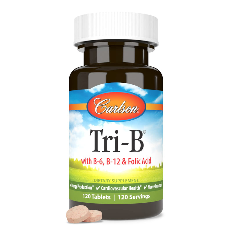 Carlson Tri-B, Vitamin B Complex, 25 mg Vitamin B-6, 120 Tablets | 400 mcg Vitamin B-12; Folic Acid; B Complex Vitamins; B12 Supplement; B Vitamin Complex 120 Count (Pack of 1)