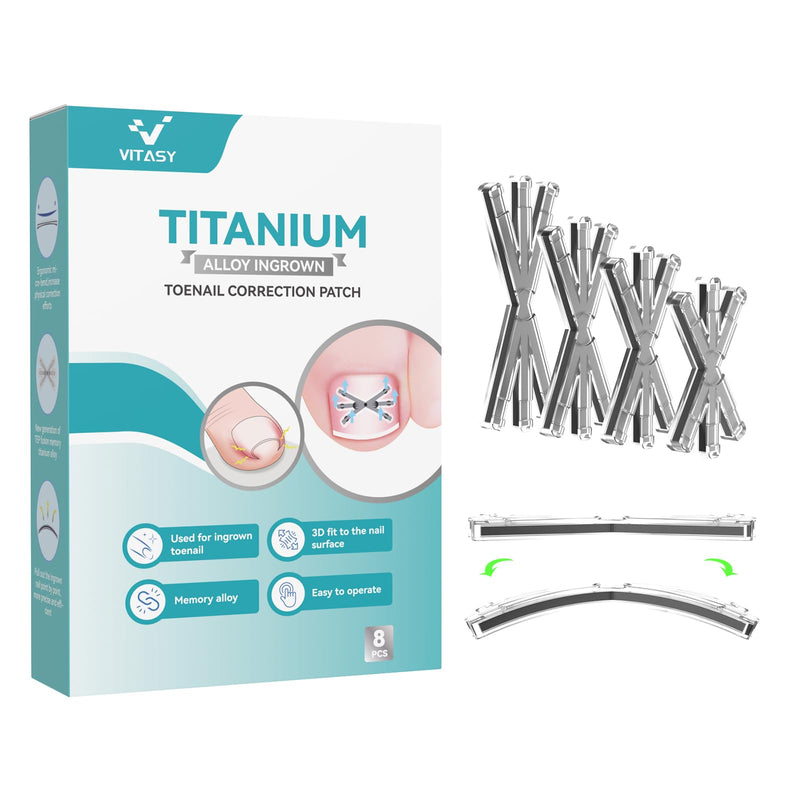 Ingrown Toenail Treatment Kit with Upgraded 6-Angle Shape,Titanium Alloy Ingrown Nail Corrector Tools with 4 Multi-Sizes,Ingrown Toe Nail Relief Remover Strips for Curved Toenail Quick Relief,8Pcs - BeesActive Australia