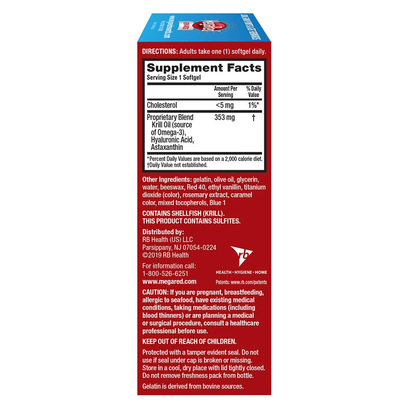 MegaRed 353mg Omega-3 Krill Oil Joint Care Supplement with EPA/DHA Fatty Acids, Antioxidants, Hyaluronic Acid, No Fishy Burp Aftertaste as with Fish Oil, 60 Count Softgels