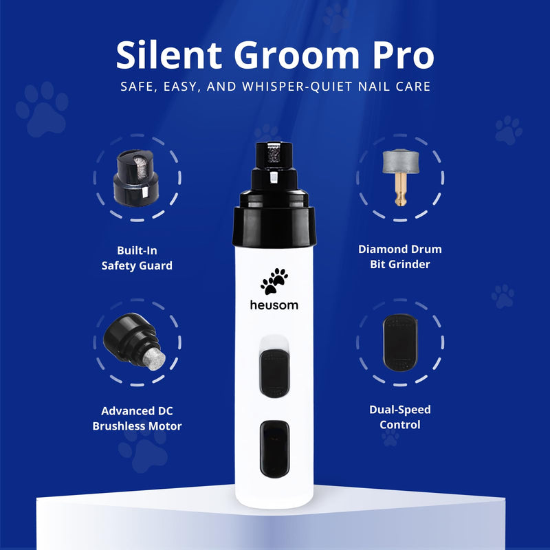 Silent Groom Pro Pet Nail Grinder | Whisper Quiet Claw Trimmer for Dogs, Cats and Other Animals | Safe & Stress Free Nail Grooming, Ideal for Sensitive Dogs of All Breeds & Sizes