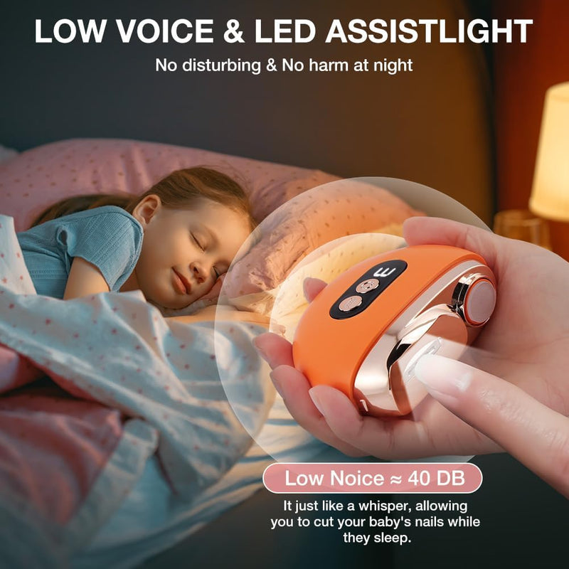 Electric Nail Clipper, Upgraded 2 in 1 Nail File Trimmer with Polishing, 3 Speeds Baby Nail Clipper Electric with LED Light and Nail Clip Storage (White-Orange) White-Orange - BeesActive Australia