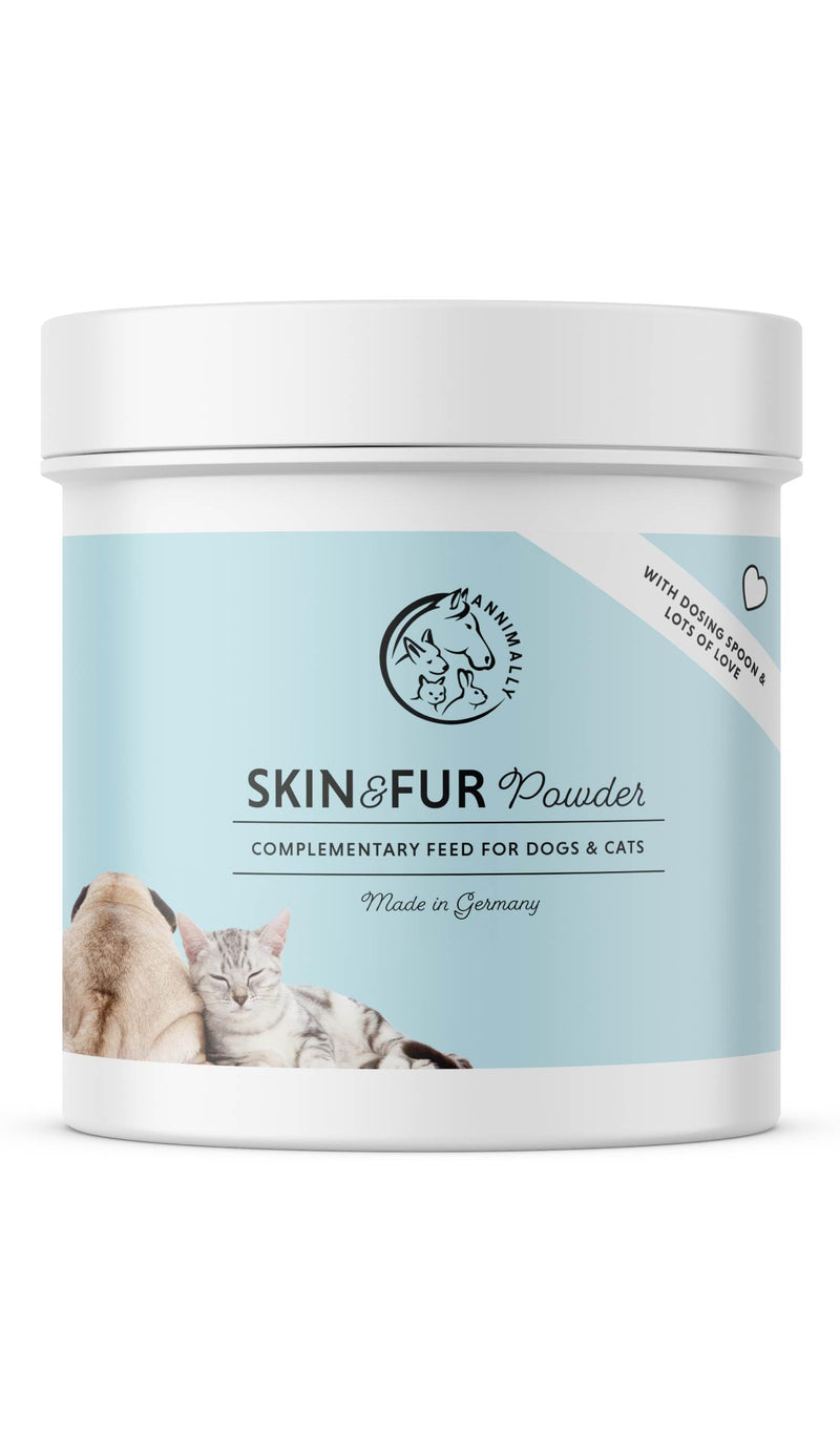 Annimally Skin & Coat Powder for Dogs & Cats 120 g - Daily Nutritional Supplement for Coat, Skin & Claws, with Brewer’s Yeast, Spirulina, Biotin, Zinc & Calcium, Made in Germany