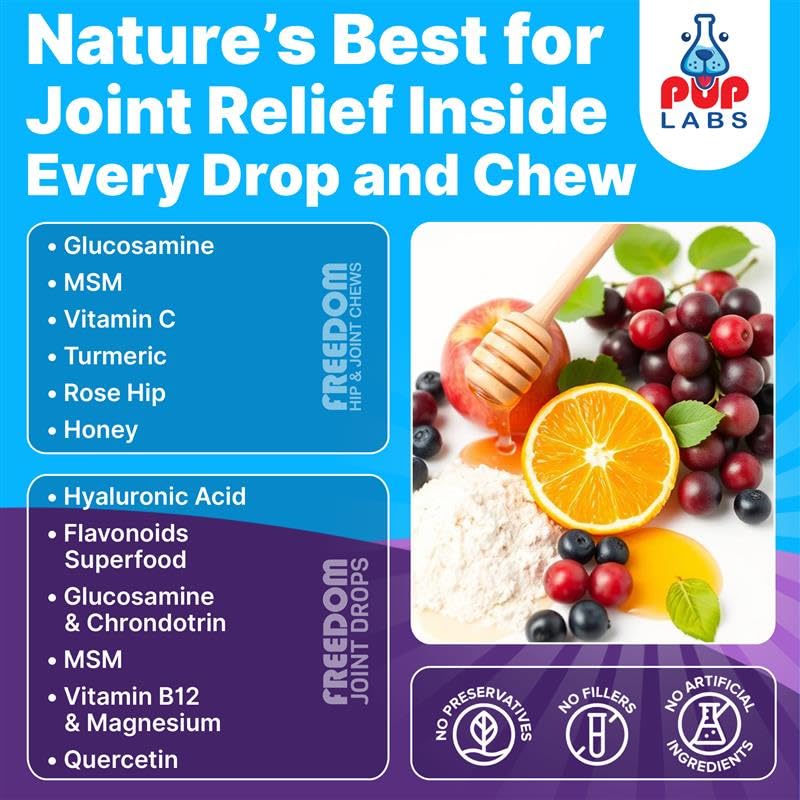 Freedom Joint Drops & Chews Bundle for Dogs, All-Natural Joint Supplements for Pain Relief, Mobility & Hip Support