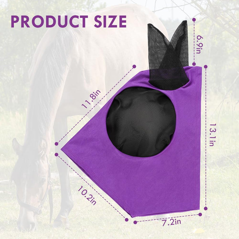 Adiwo Fly Mask Horse UV Protection, Super Comfort Stretchy Horse Fly Mask with Large Eye Space Elastic Horse Fly Mask with Ear Protection Fly Hood Horse Fly Mask Breathable Skin-Friendly Purple - BeesActive Australia