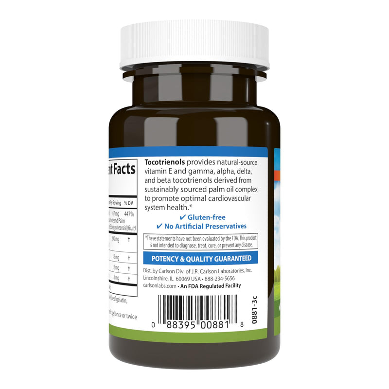 Carlson Tocotrienols, 40 mg, with Natural-Source Vitamin E, 90 Softgels | Gamma; Alpha; Delta; Beta; Sustainably Sourced 90 Count (Pack of 1)