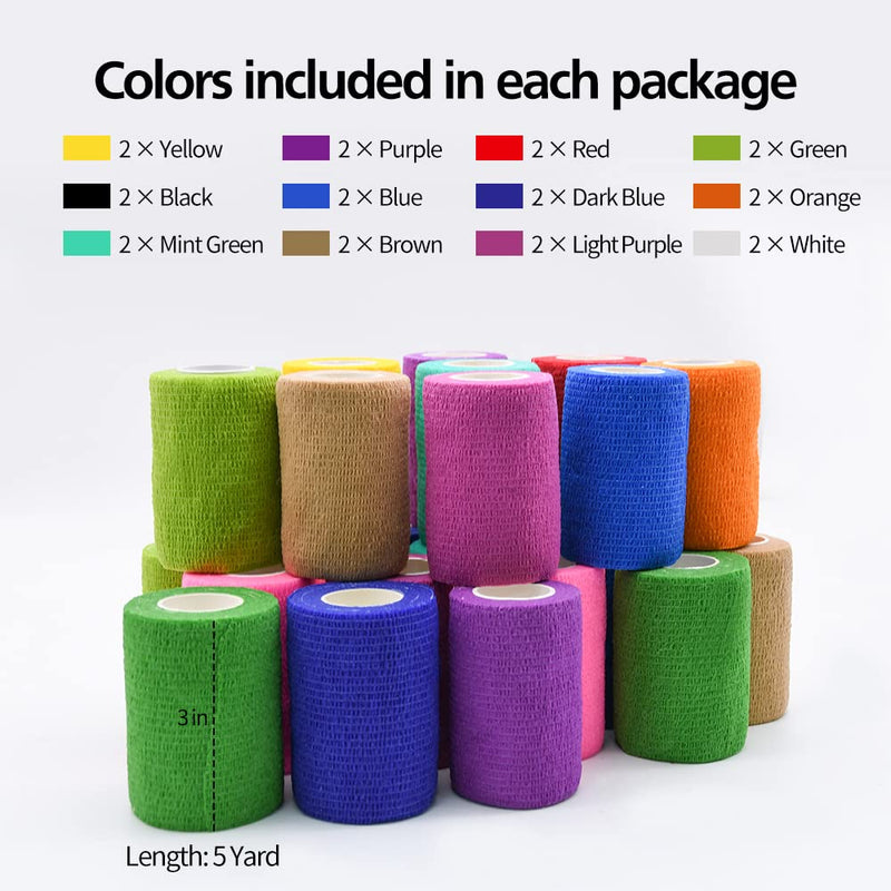 12/24/48/72pcs Self Adhesive Bandage Wraps, 2in 5 Yards, Multicolor (3 Inch, 24 Pack Multicolor) 3 Inch - BeesActive Australia