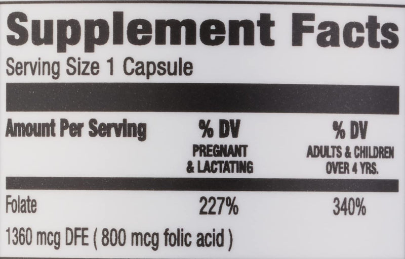 Amazon Elements - Folic Acid, 800 mcg per serving, Tablet, 180 Count, Pack of 1, Women's Dietary Supplement for Healthy Prenatal Development, 6 Months of Supply 180 Count (Pack of 1)