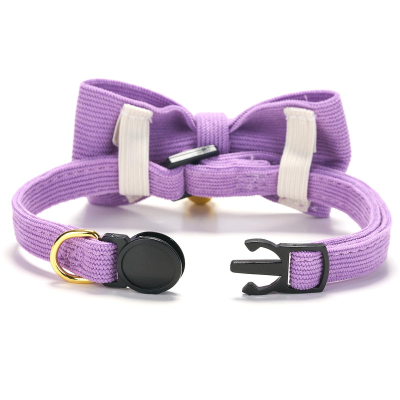 YUDOTE Ultra-soft natural cotton corduroy collar for cats with sensitive skin, lightweight kitten collar with quick release and removable bow, purple, pack of 1 19-28cm (pack of 1) corduroy purple - BeesActive Australia