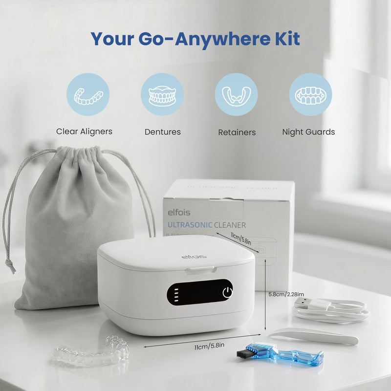Portable Ultrasonic Retainer Cleaner with UV - Cordless Rechargeable Cleaner Machine for Invisalign, Aligners, Night Guards, Dentures | Travel-Ready with Built-in Mirror - BeesActive Australia