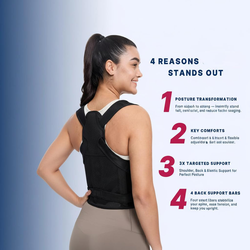 Posture Corrector for Women & Men Adjustable Back Brace for Upper & Lower Back Pain Relief, Spine Alignment & Shoulder Support Breathable Mesh, Improves Posture & Confidence (Medium) Medium - BeesActive Australia