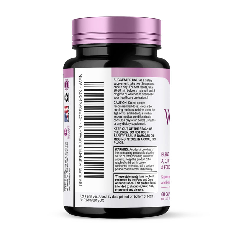 Multivitamin for Women - Once Daily Vitamins for Woman with Biotin, Calcium, Folate, Vitamin A, C, D, E, B Vitamins & Iron - Complete Multi Vitamins for Bone, Energy & Immune Support - 60 Capsules 60 Count (Pack of 1)