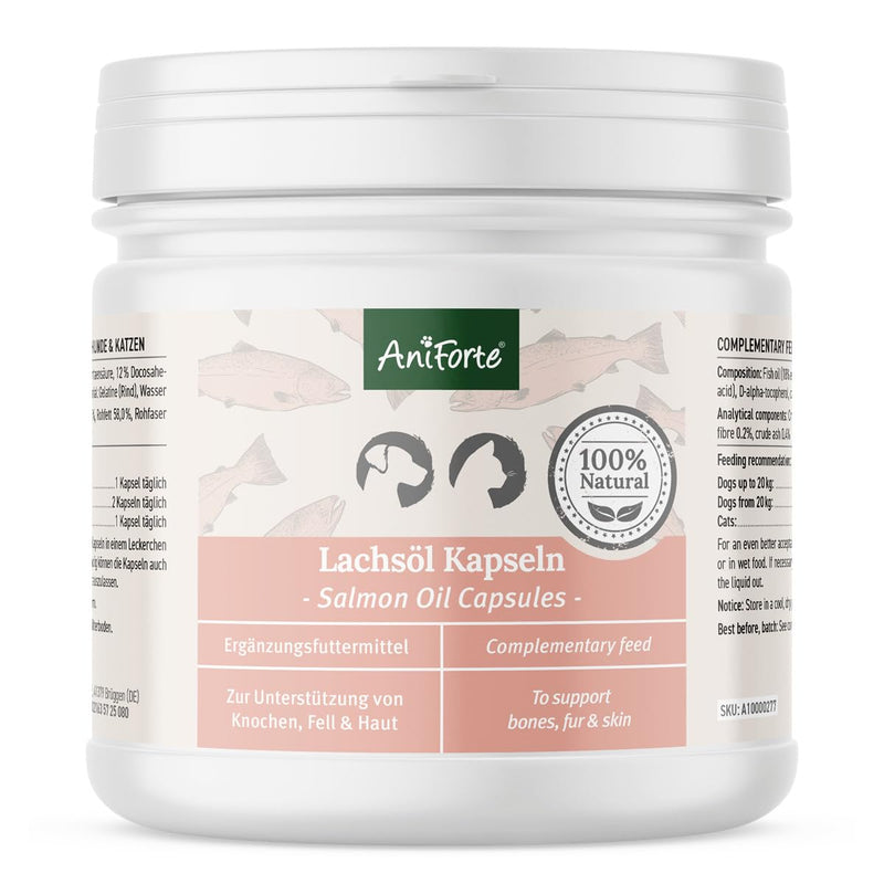 AniForte Salmon Oil Capsules for Dogs & Cats 500 Pieces - Valuable Omega-3 Fish Oil & Vitamins for Metabolism, Bone Building & Shiny Coat