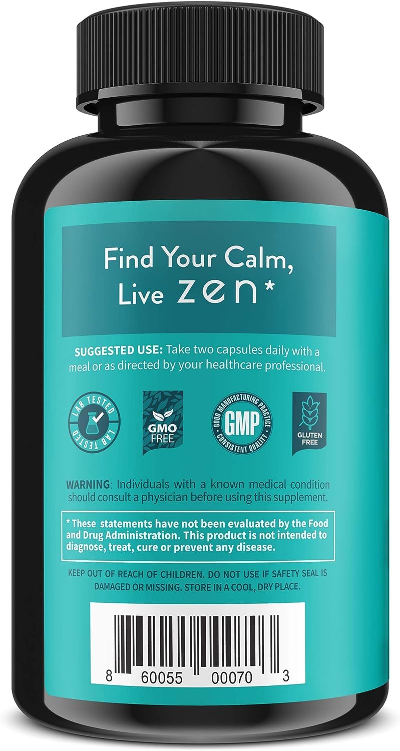 Zen Stress Relief & Mood Support Supplement with Ashwagandha, Vegan, 180 Ct | WellPath - Calm, Stress & Energy Support - with Rhodiola Rosea, L-Theanine, Lemon Balm - Herbal Capsules, USA Made, Non GMO 60 Count (Pack of 3)