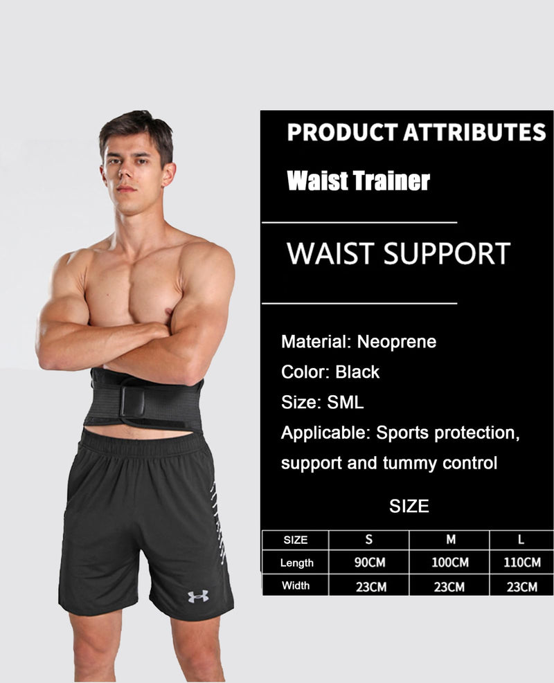 Waist Trimmer Belt for Men, Trainer Tummy Control, Adjustable Wide Sweat Wrap Body Shaper for Back Lumbar Support Medium Black