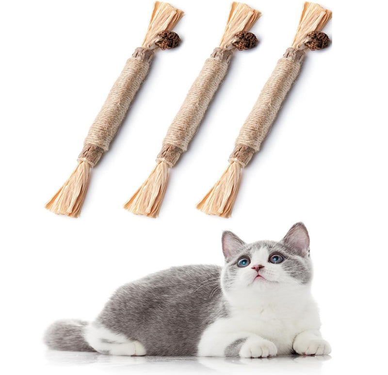 Vintage & Haven 3 Pcs Natural Silvervine Sticks Cat Toys, Catmint Silvervine Blend Sticks, Kittens Chew Toys for Teeth Cleaning, Matatabi Dental Care Cat Treat, Consumable Kitty Lick Toys (3 Pcs)
