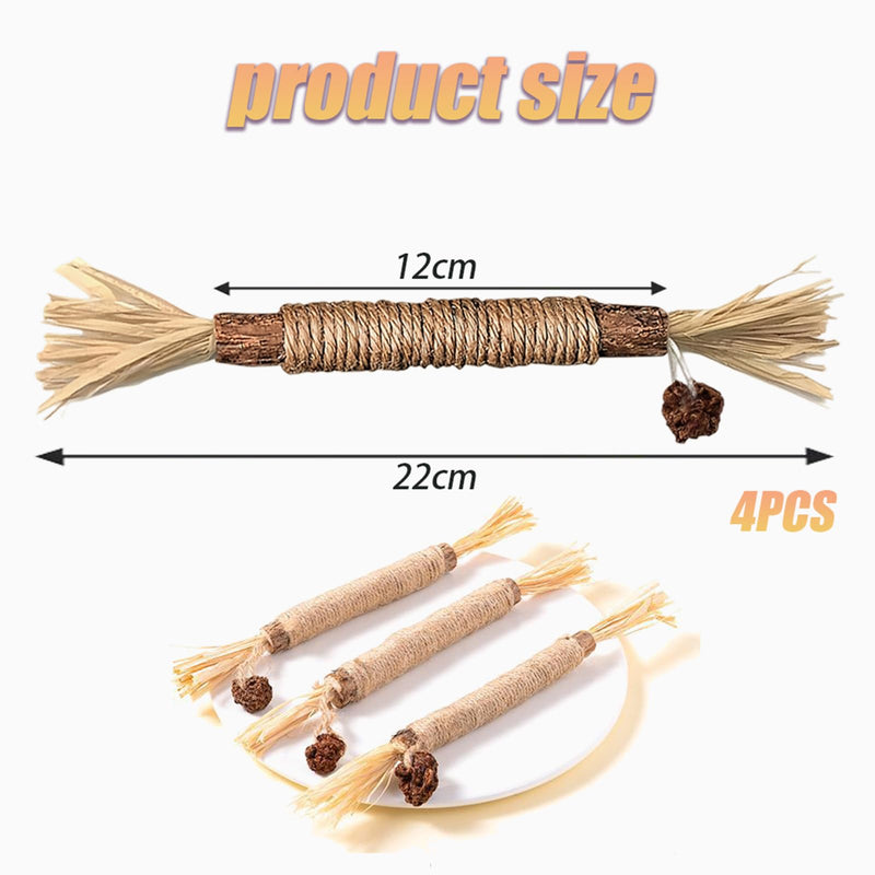 Silvervine Chew Sticks for Cats,QIANSSE4 Pack Cat Chew Toys Natural Dental Cleaning Chew Sticks for Indoor Cats Kitten Teething