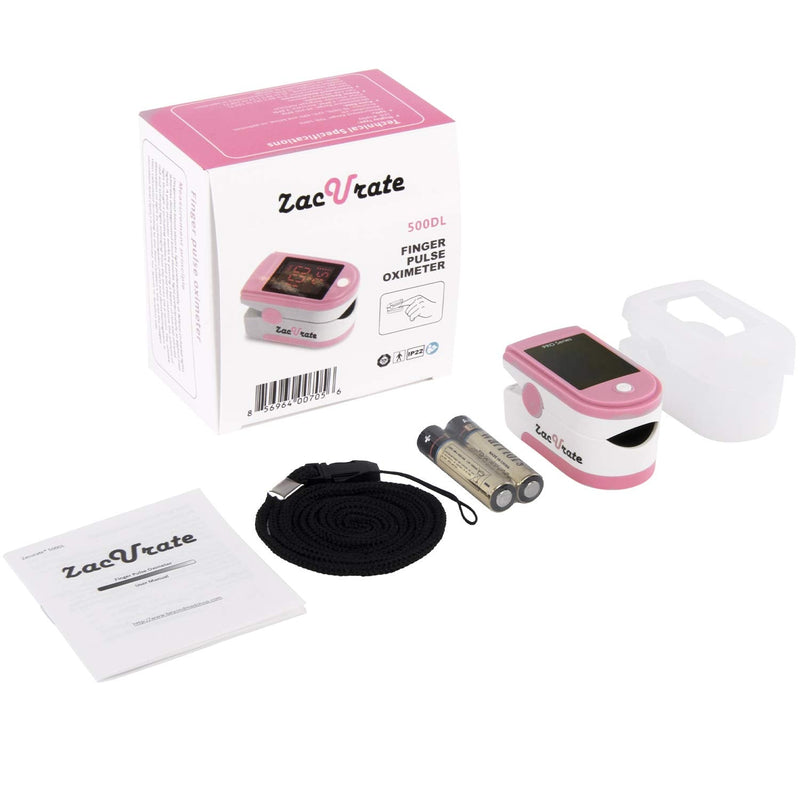 Zacurate Pro Series 500DL Fingertip Pulse Oximeter Blood Oxygen Saturation Monitor with Silicone Cover, Batteries and Lanyard (Blushing Pink) Blushing Pink