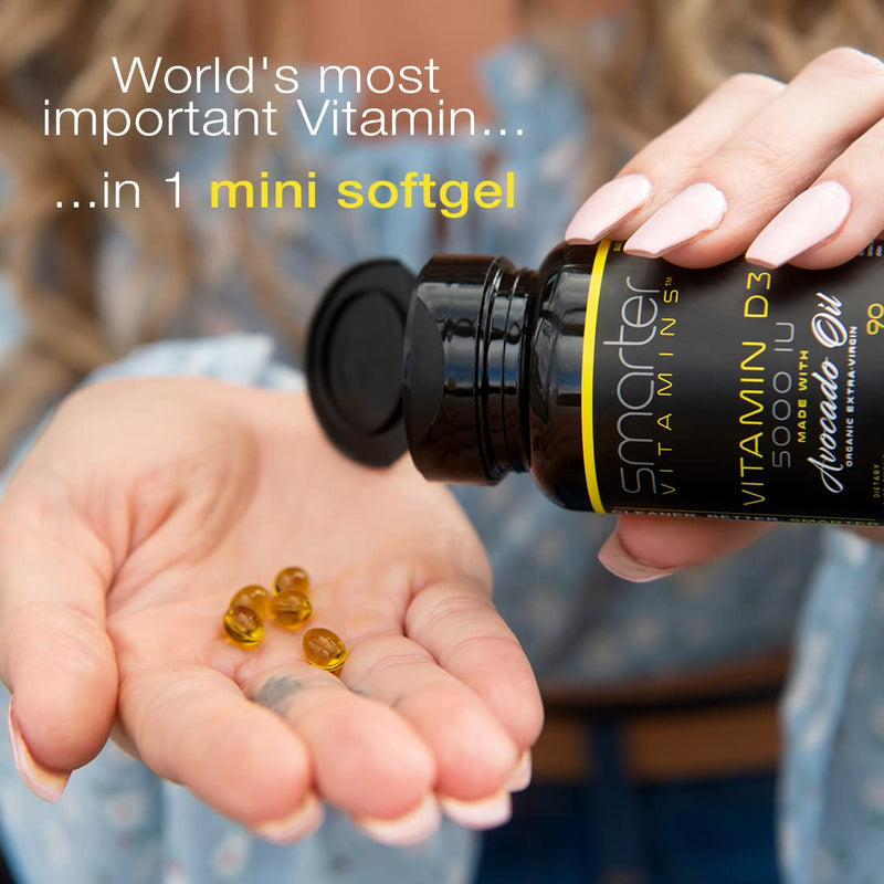 3 Pack Vitamin D3 5000 IU with Avocado Oil, 125 mcg, 270 Mini Softgels | D3 in non-GMO avocado oil supports calcium absorption, immune function, strong bones, healthy teeth and muscle function. 3