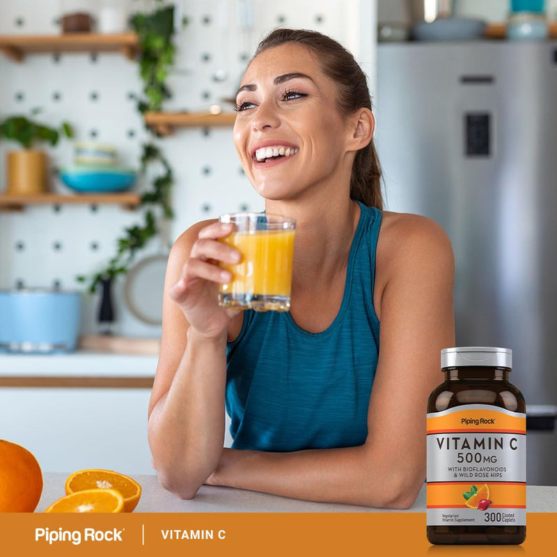 Piping Rock Vitamin C 500mg | 300 Caplets | Supplement for Women and Men | with Rose HIPS and Bioflavonoids | Vegetarian, Non-GMO, Gluten Free