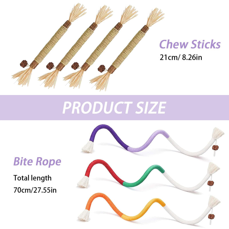 7 Pcs Kitten Teething Toy, 4 Pcs Cats Chew and 3 Pcs Cats Rope,Cat Chew Rope,Natural Silvervine Sticks Kitten Teething Toys for Indoor CatTeeth Cleaning Kitten Teething and Stress Release